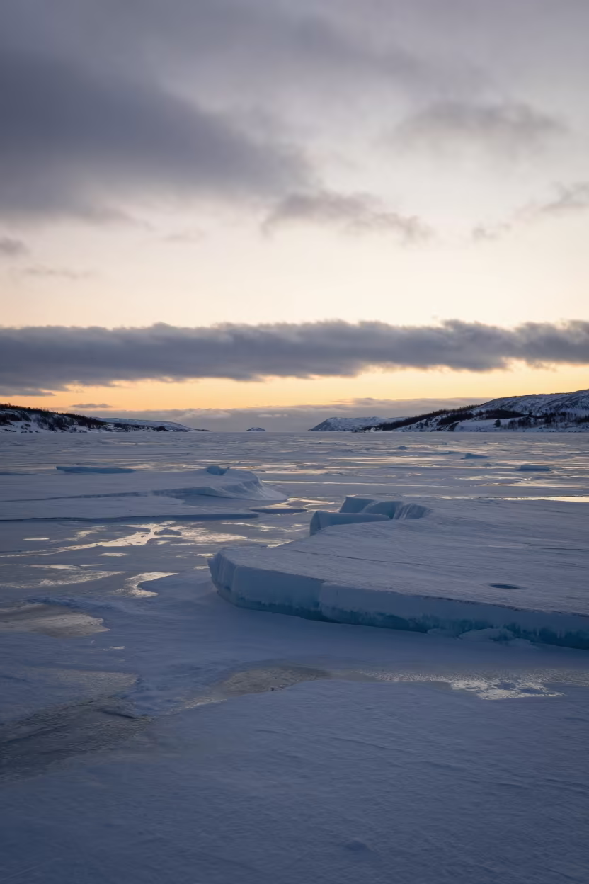 Frozen River Pressure Ridges Norway Sunset in in Norway