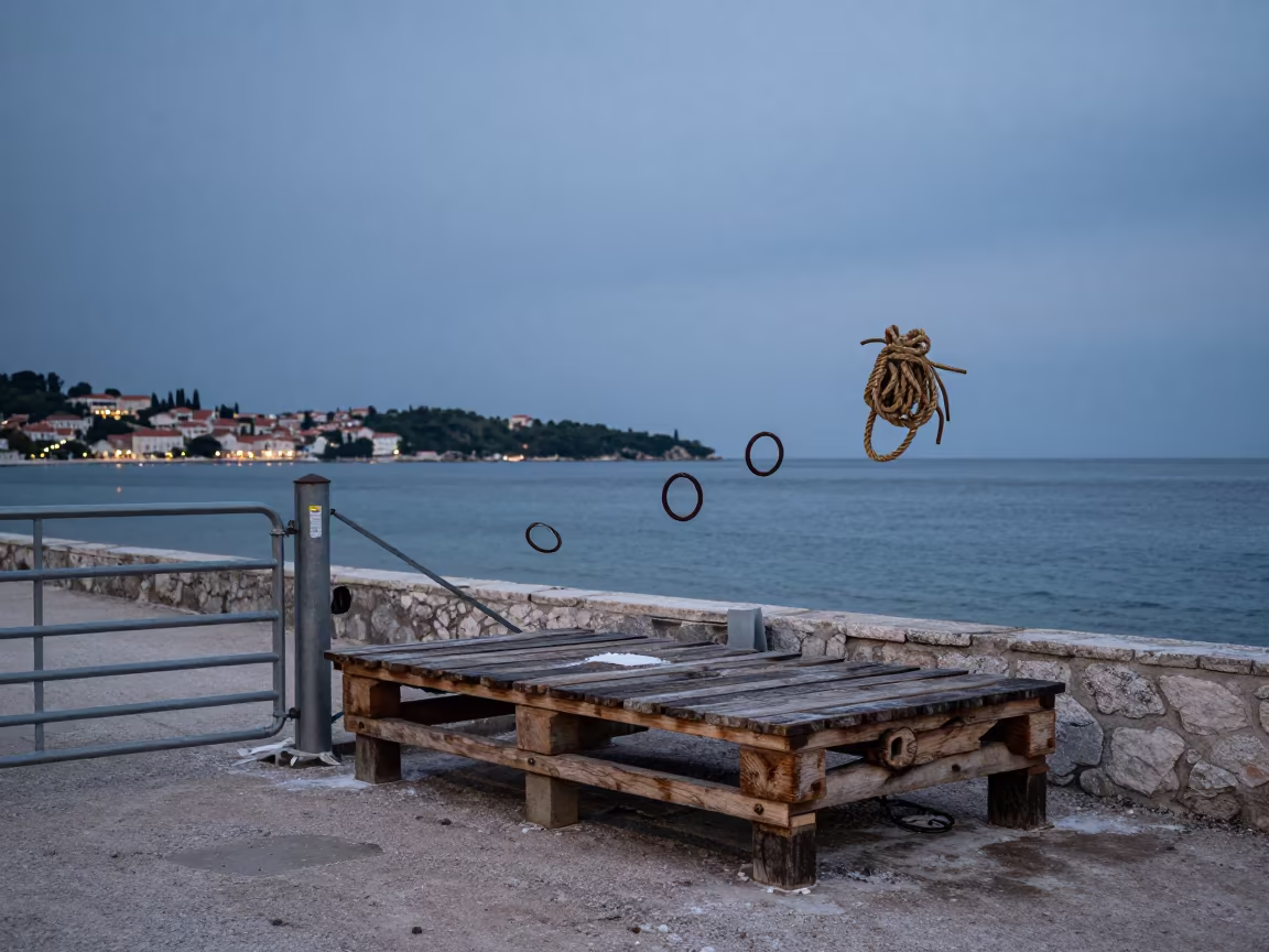 Frozen Salt Lick Pallet Twilight Dalmatian Coast in beside a pasture gate in the Dalmatian Coast