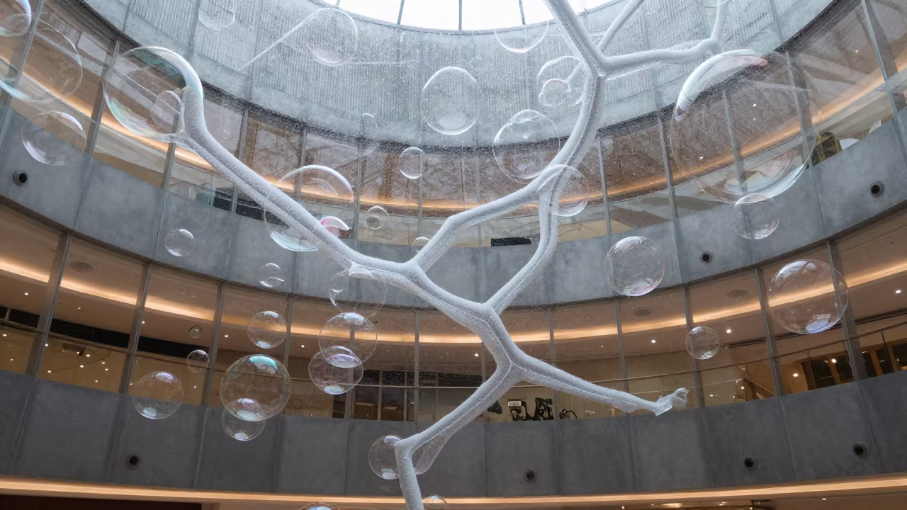 Frozen Soap Fractals on Cold Metal Atrium in inside a vaulted atrium near Nanjing