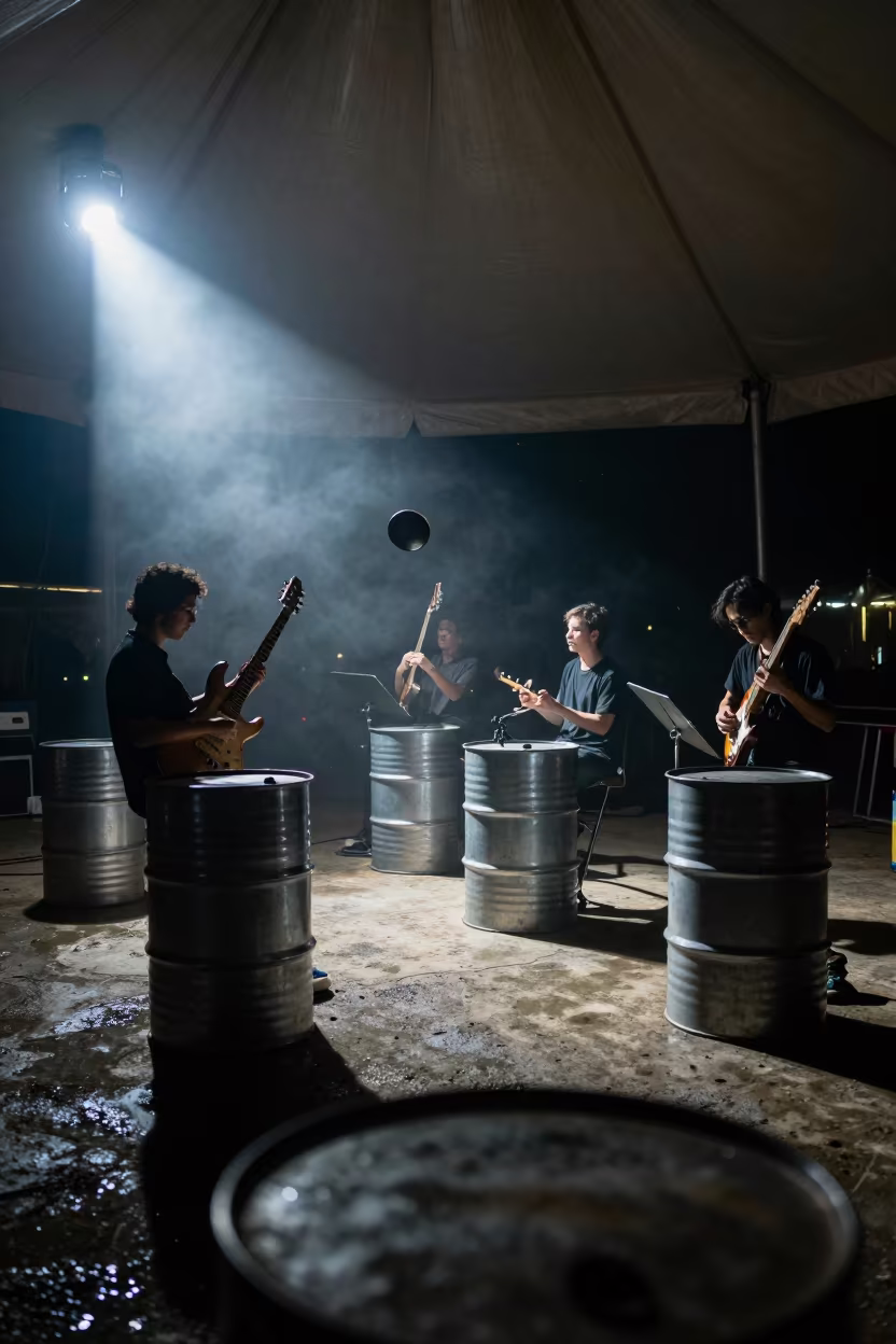 Frozen Steel Drum Band Under Circus Tent Night in under a circus tent in Haiphong