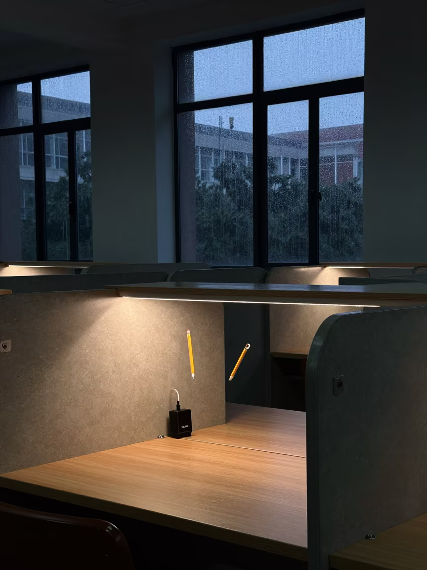 Frozen Study Carrel Dusk Xining Monsoon Twilight in beneath a university cloister in Xining