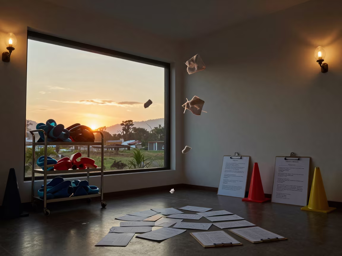 Frozen Swim Lesson Gear in Amber Sunset Light in inside a yoga studio before the session begins near Cúcuta