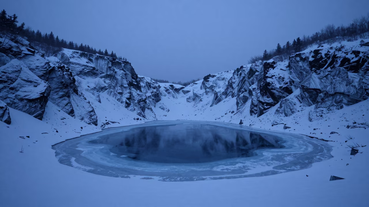 Frozen Tarn in Ontario Cirque During Polar Night in along a wave-cut shoreline in Ontario