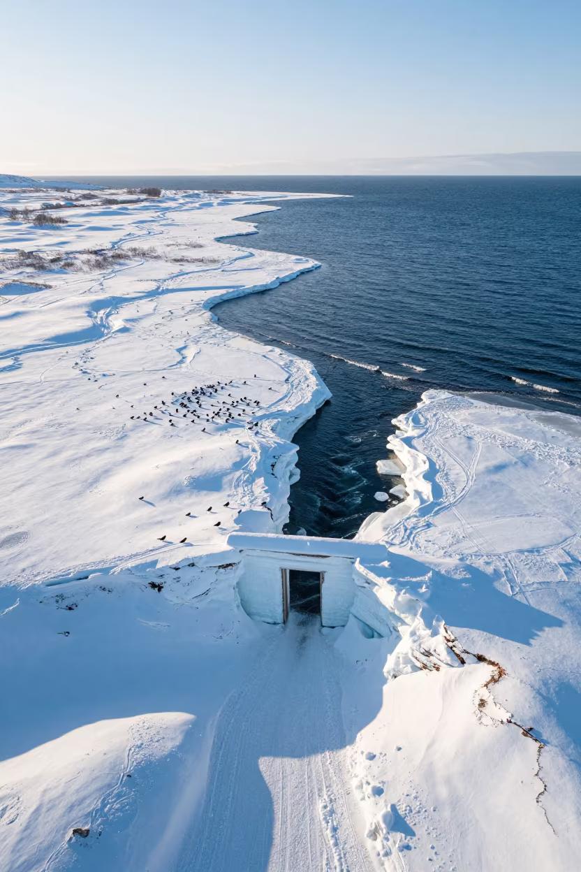 Frozen Tundra Doorway to Open Ocean Norway in in Norway
