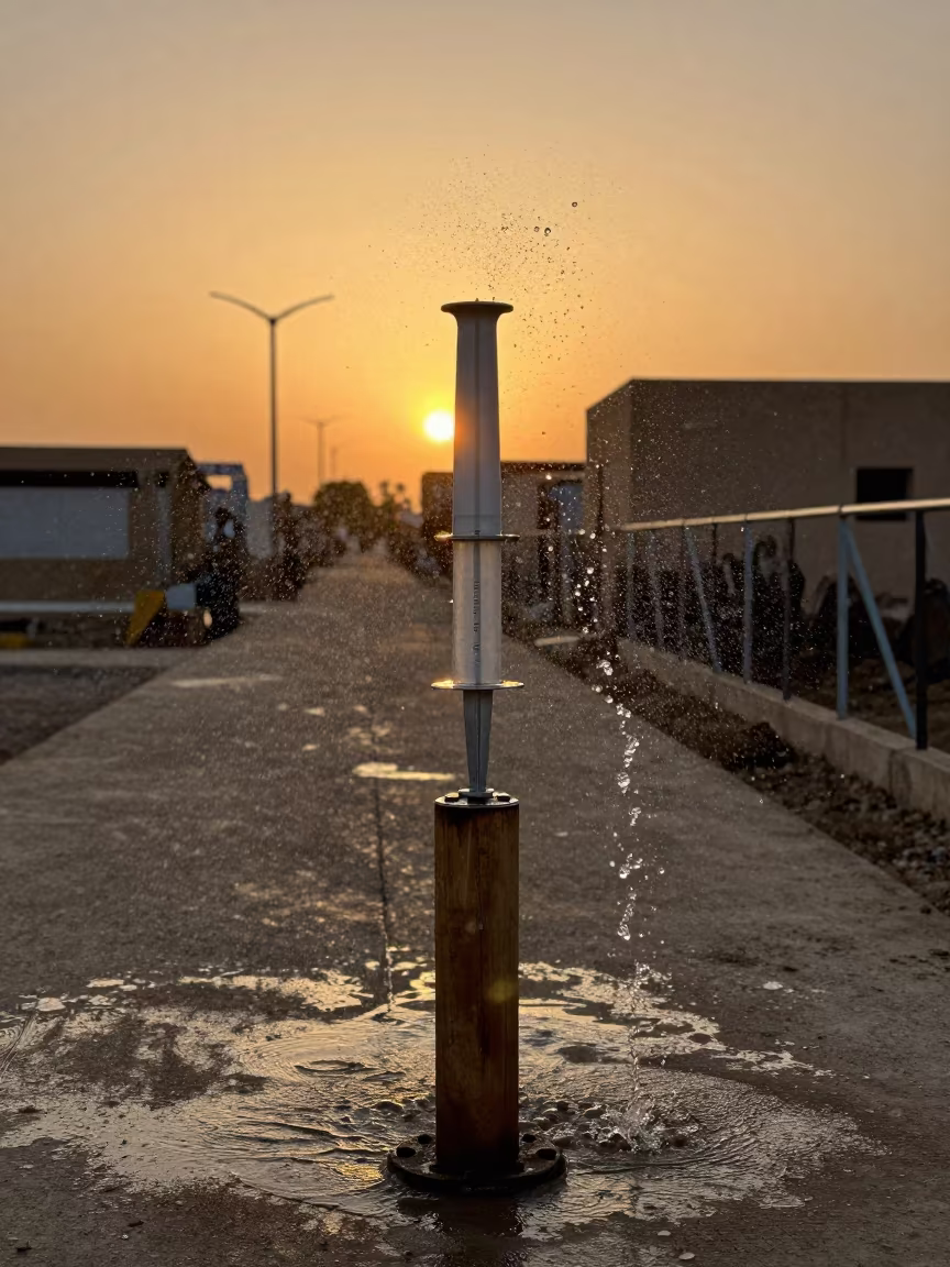 Frozen Water Drop Over Tunisia Livestock Chute Magnet in along a feedlot lane in Tunisia