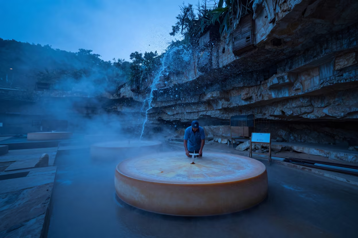 Frozen Water Splash Over Gruyere in Borneo Cave in in Borneo