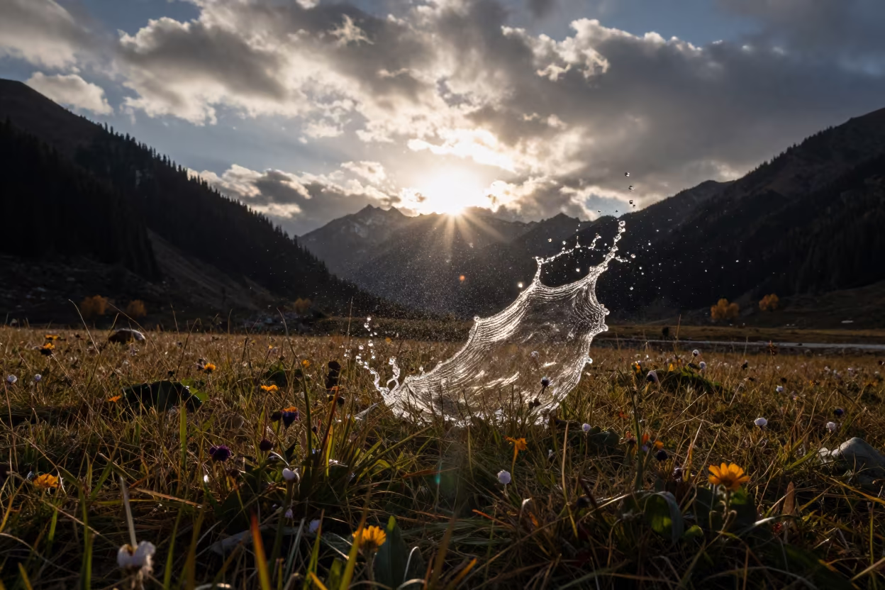 Frozen Water Splash Over Kashmir Autumn Meadow in in Kashmir