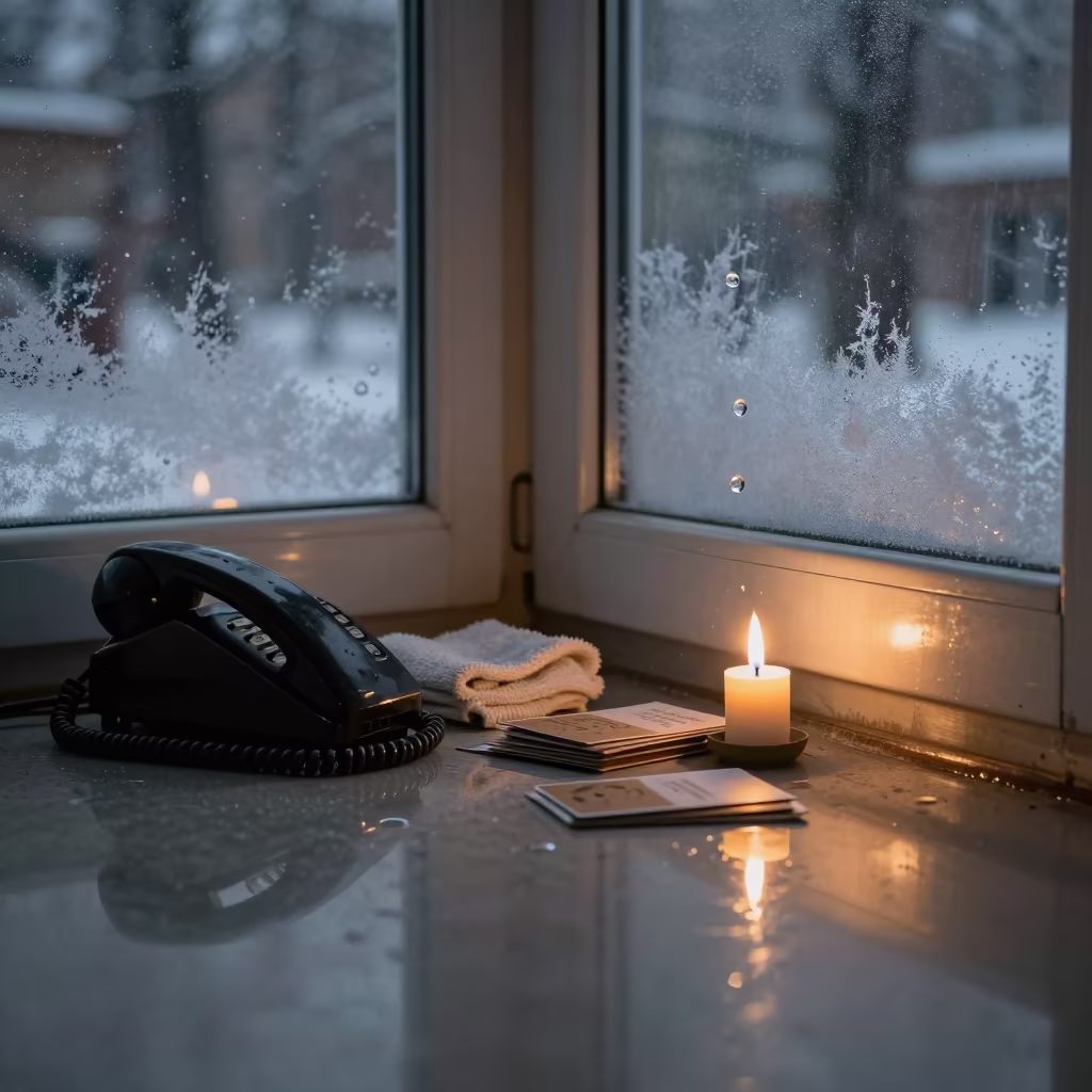 Frozen Water Splash Over Lobby Phone Bin in in a quiet guest corridor near Chelyabinsk