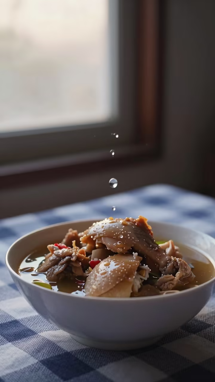Frozen Water Splash Over Rice Noodles in on a picnic blanket in Bangui