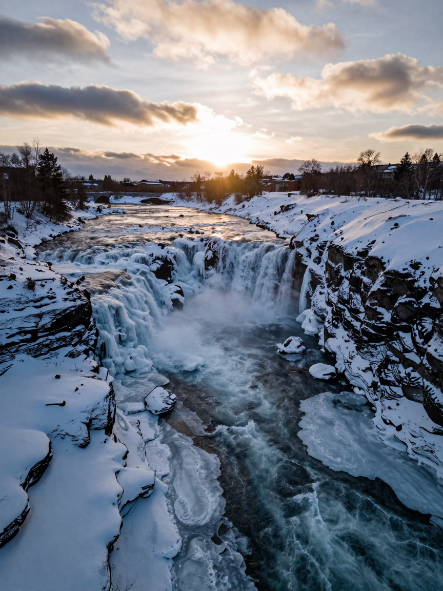 Frozen Waterfall Silhouette Aerial View Stockholm in near Stockholm