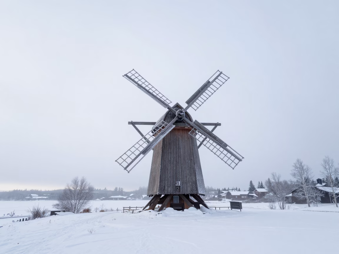 Frozen Windmill in Winter Mist Near Helsinki in near Helsinki