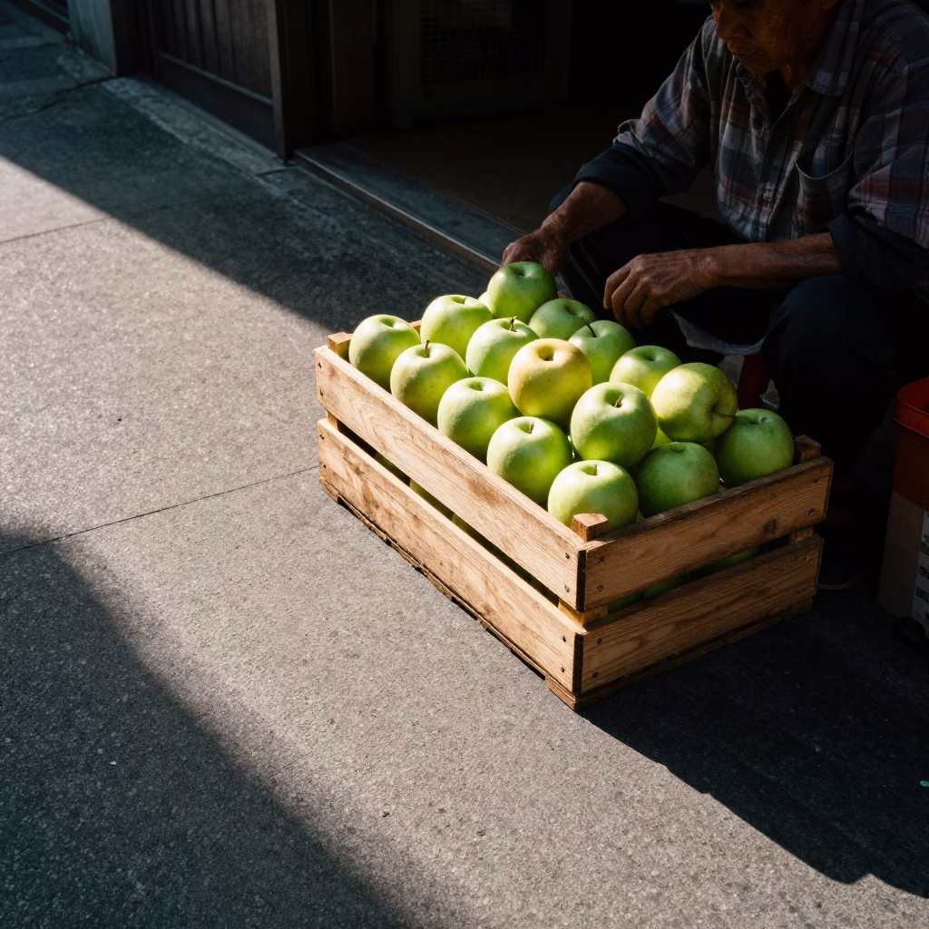 Fruit Crate in Taipei at As First Light Reaches The Scene in in Taipei, Taiwan