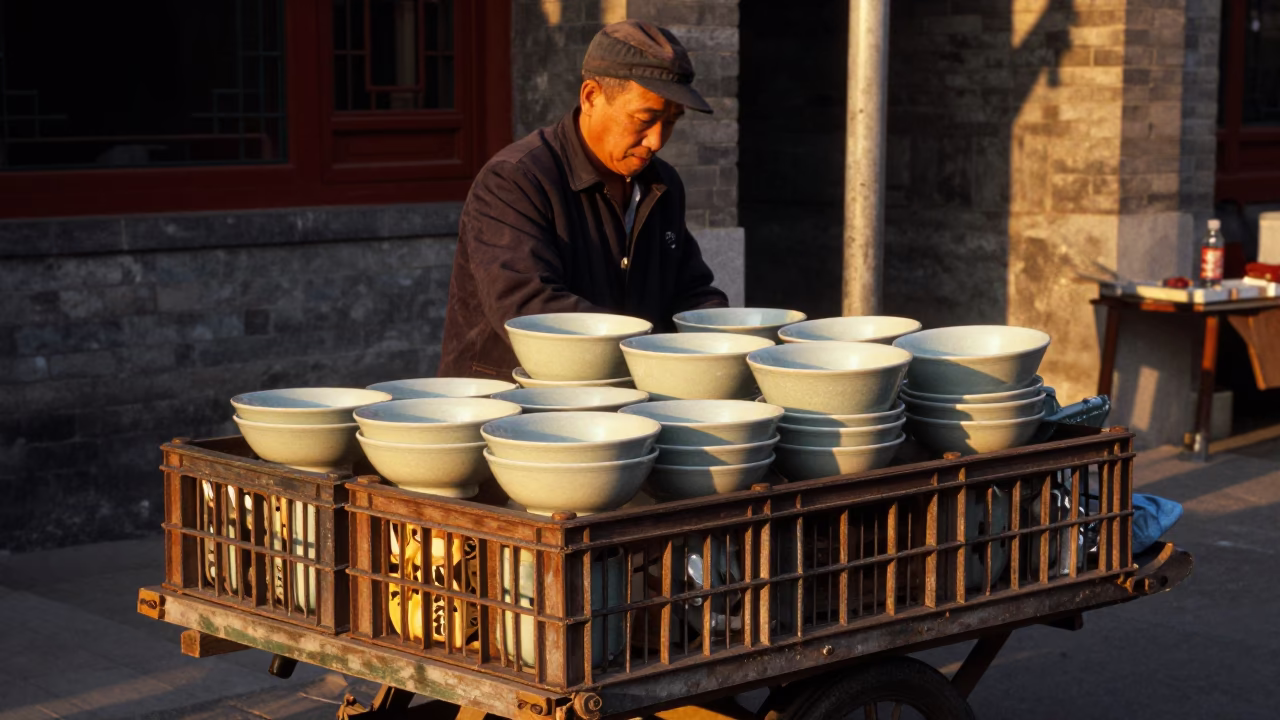 Fruit Crates at Golden Hour in Beijing in in Beijing, China