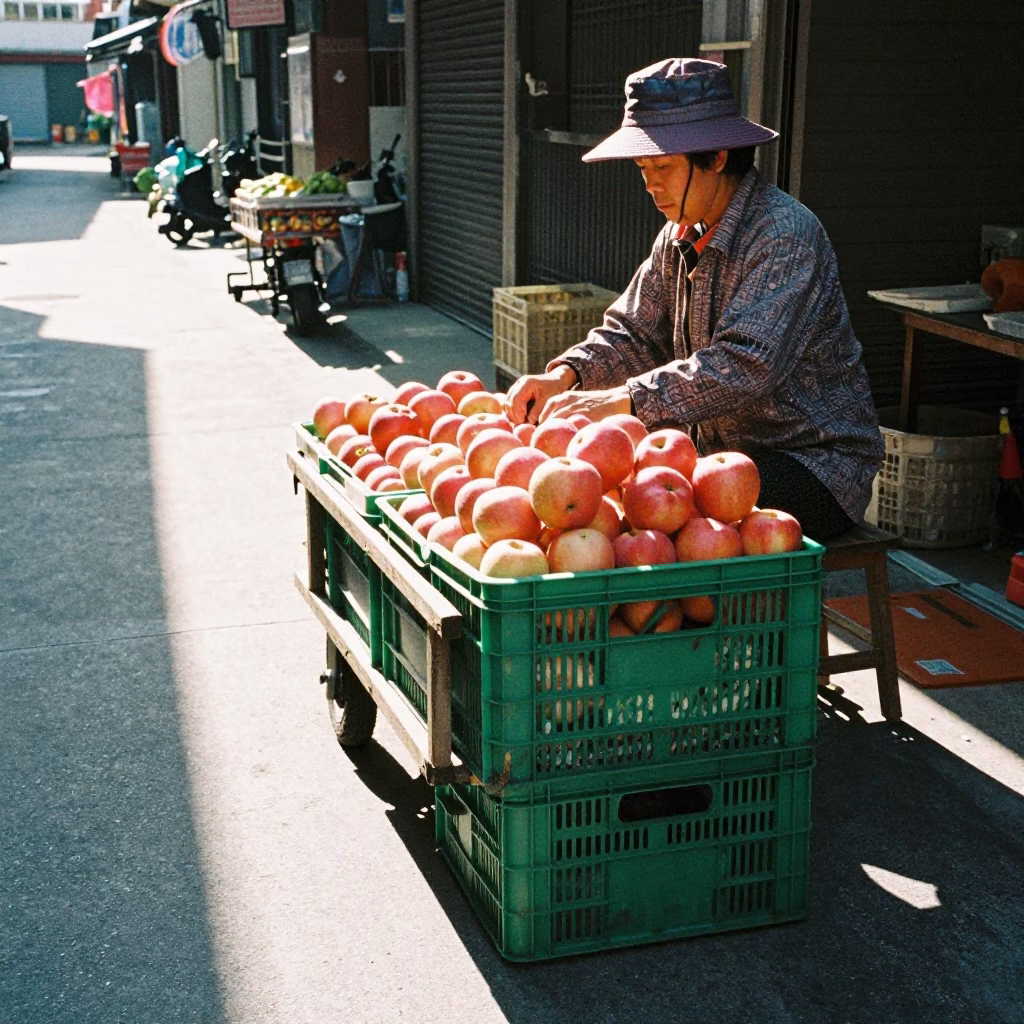 Fruit Crates at Late Morning Light in Tainan in in Tainan, Taiwan