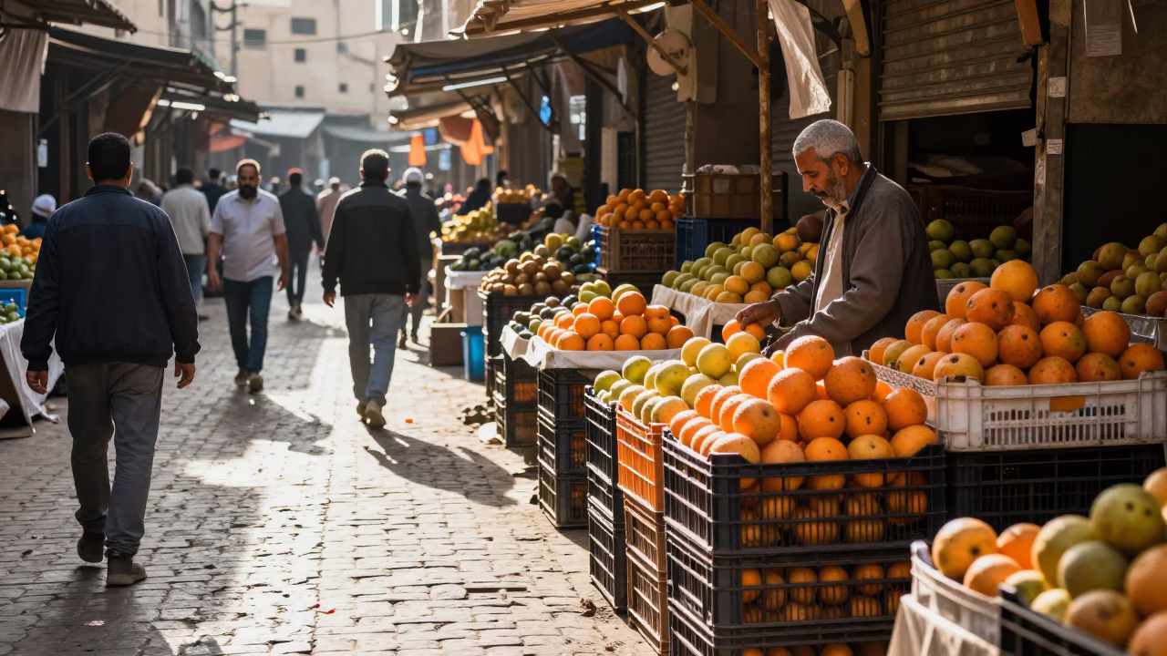 Fruit Crates in Cairo at The Early Afternoon Light in in Cairo, Egypt