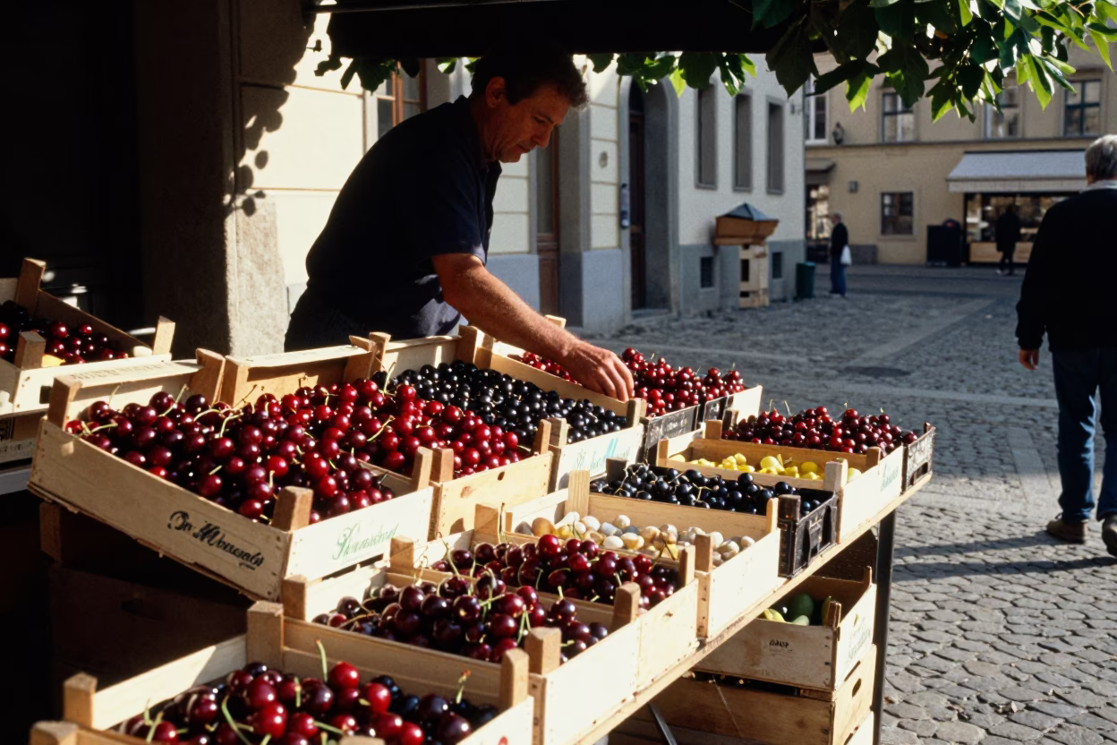 Fruit Crates in Vienna at Late Afternoon Light in in Vienna, Austria