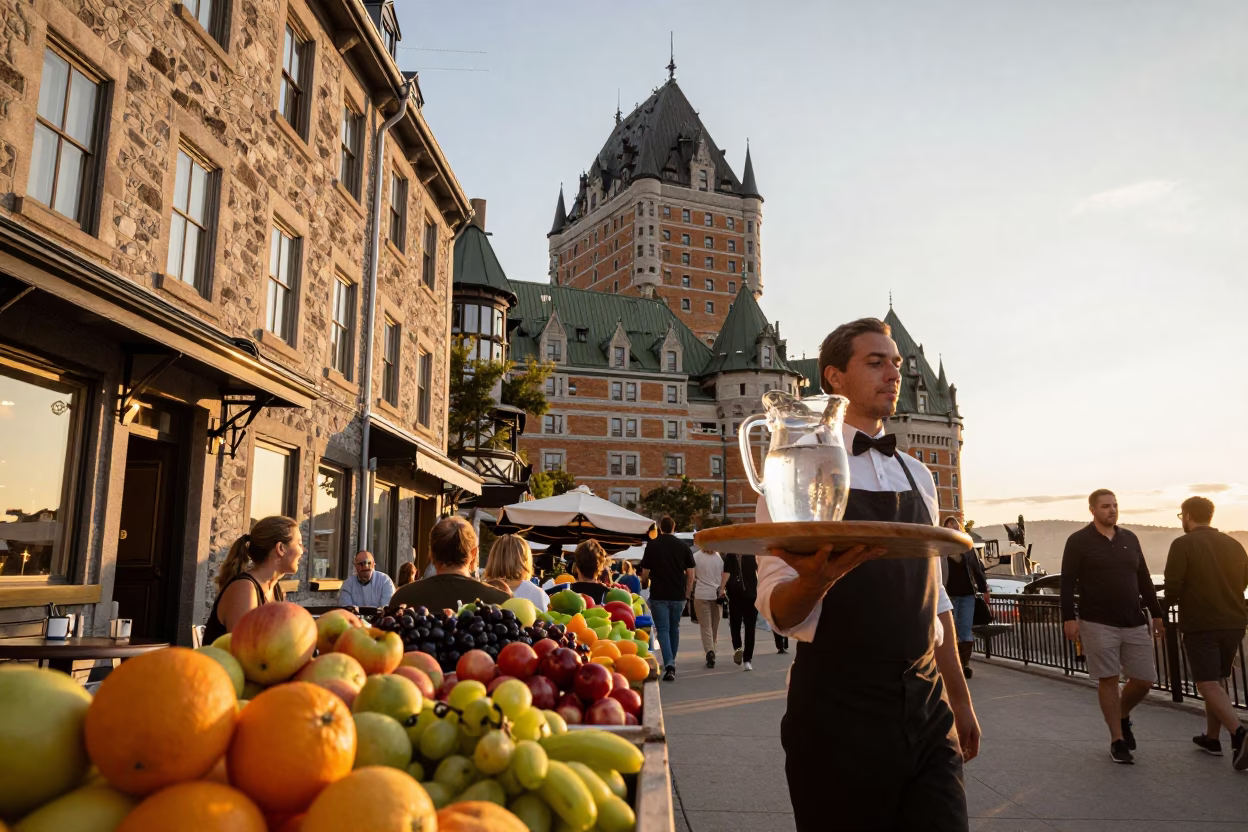 Fruit in Quebec City at As The Sun Drops Toward The Horizon in in Quebec City, Quebec, Canada