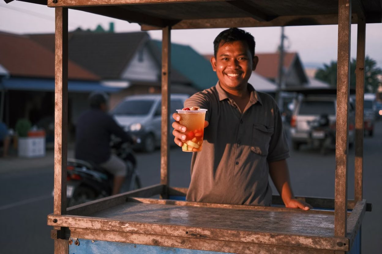 Fruit Juice in Yogyakarta at Copper-toned Light Before Dusk in in Yogyakarta, Indonesia