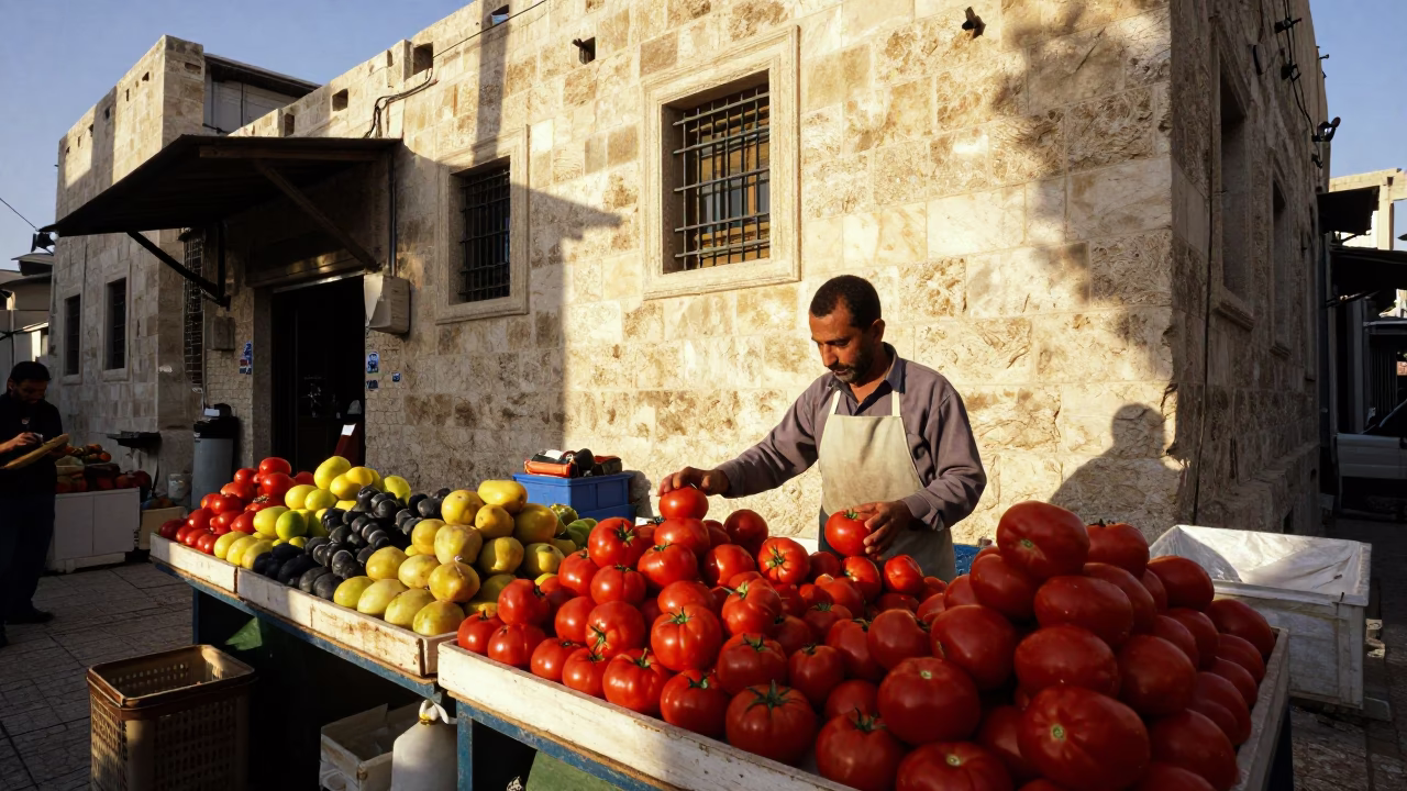 Fruit Stall just after sunrise in Amman in in Amman, Jordan