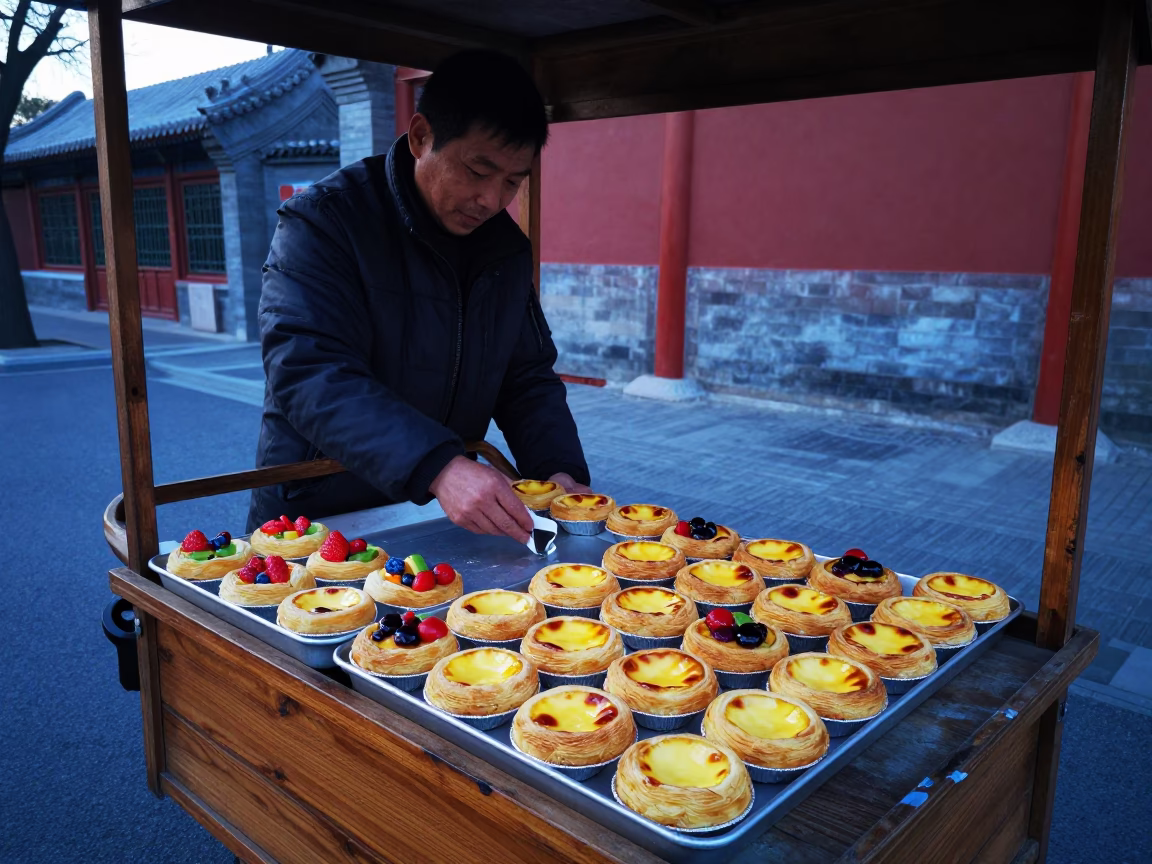 Fruit Tarts in Beijing at Sunrise Light in in Beijing, China