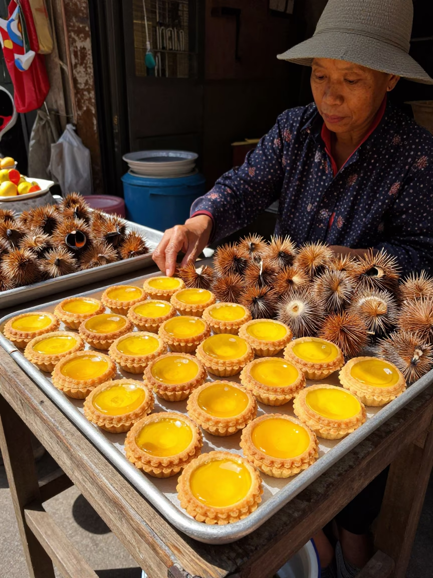 Fruit Tarts in Hanoi at Bright Midmorning Light in in Hanoi, Vietnam