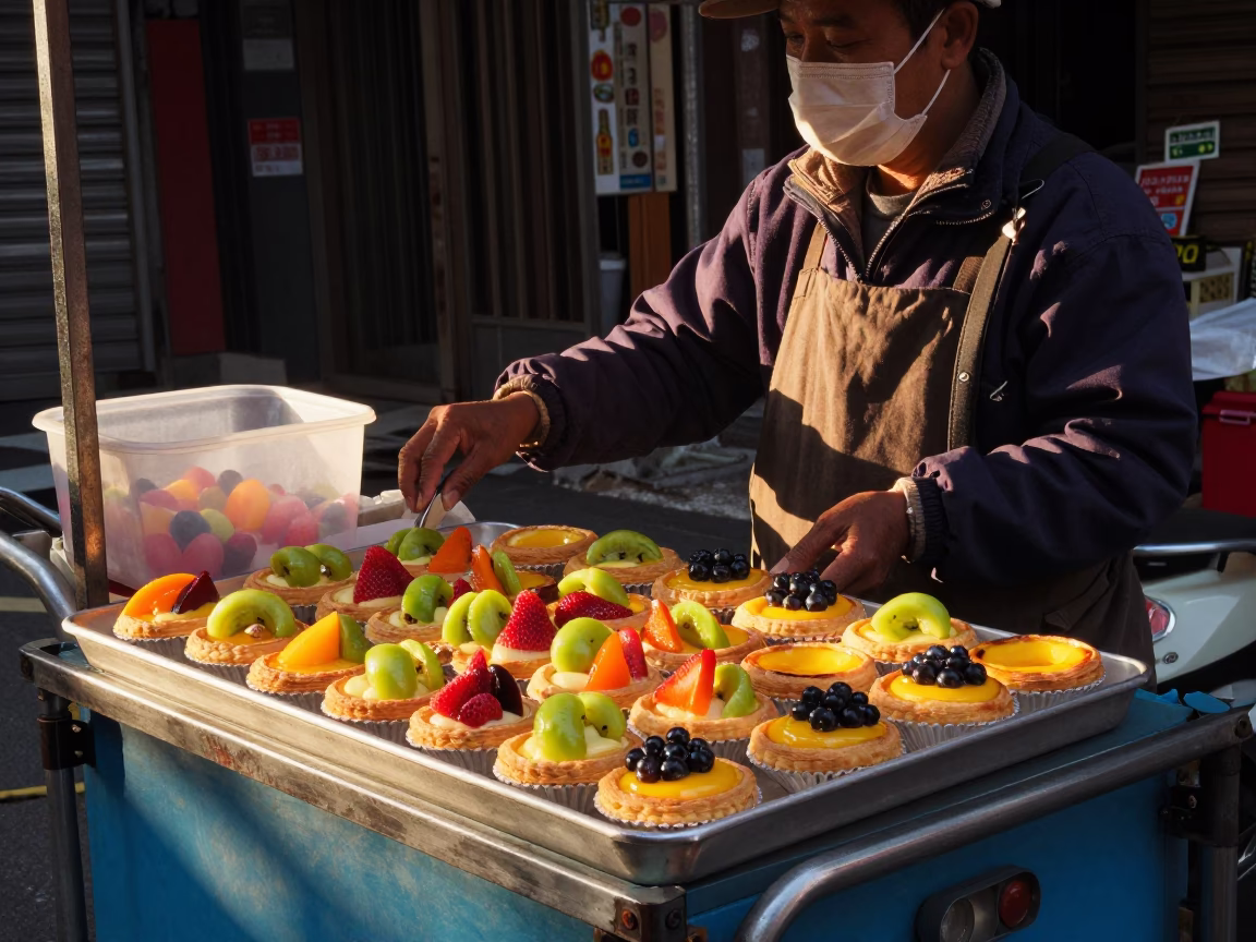 Fruit Tarts in Taipei at First Light Of Dawn in in Taipei, Taiwan