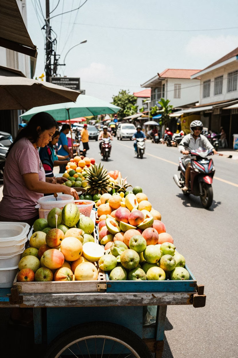 Fruit Trays in Phuket at The Flat Glare Of Noon Light in in Phuket, Thailand