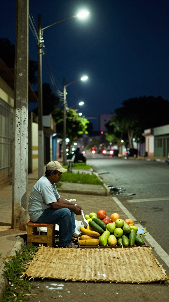 Fruit Vendor after dark in Salvador in in Salvador, Brazil