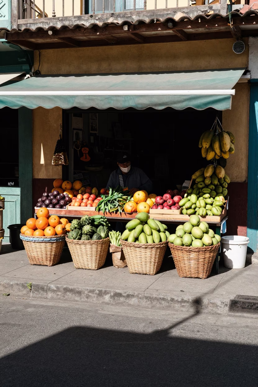 Fruit Vendor in Medellin at Flat Noon Light in in Medellin, Colombia