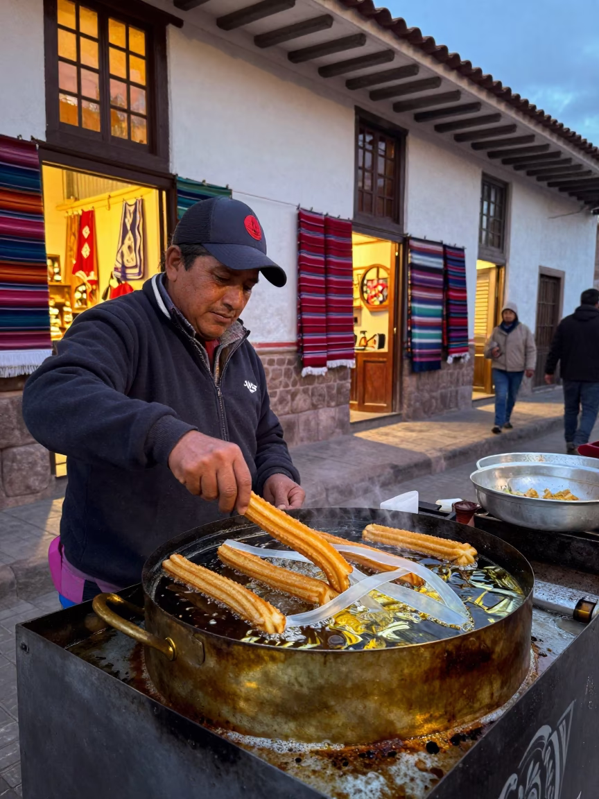 Frying Churros in Cusco in in Cusco, Peru