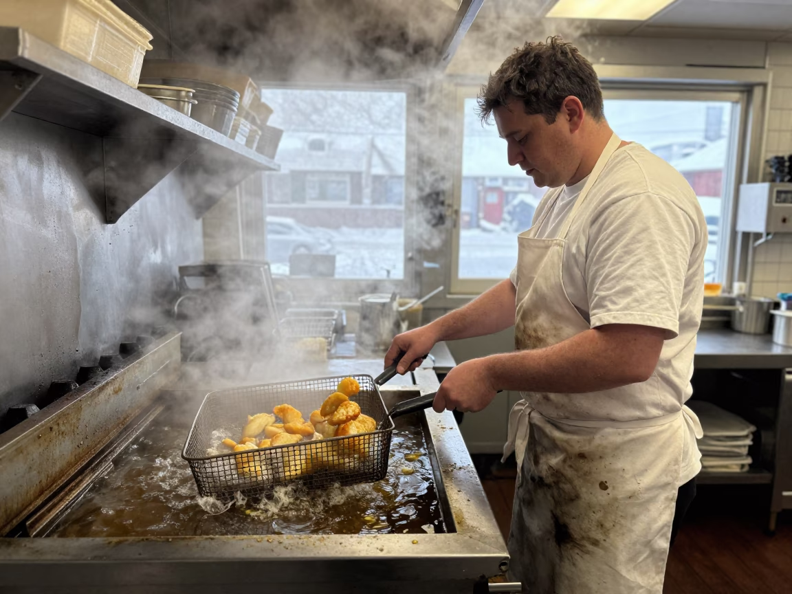 Frying Cod in Halifax in in Halifax, Nova Scotia, Canada