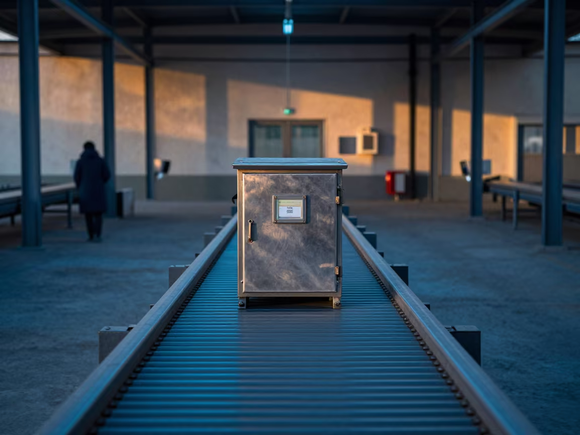 Fuel Card Lockbox on Ashgabat Sorting Belt in at a parcel sorting belt in Ashgabat