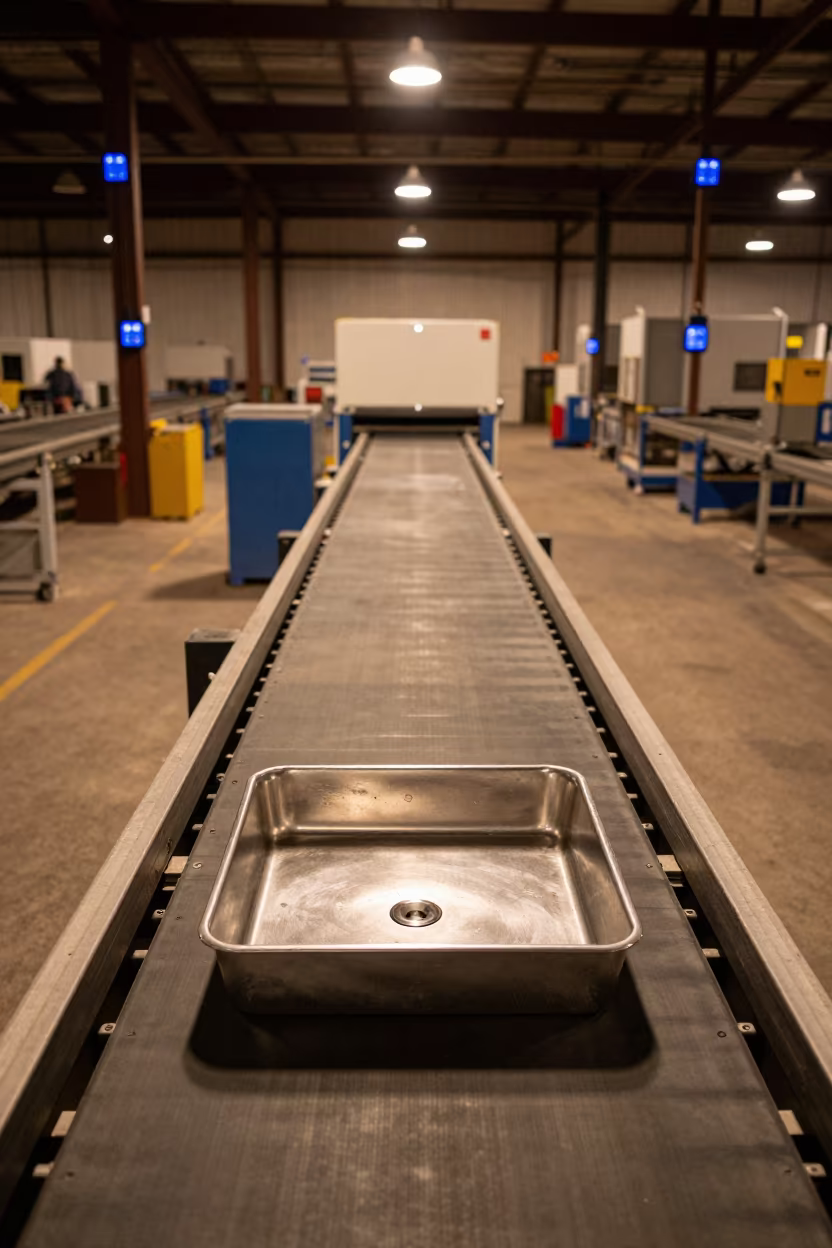 Fuel Siphon Tray on Parcel Belt Night in at a parcel sorting belt in Castro, San Francisco