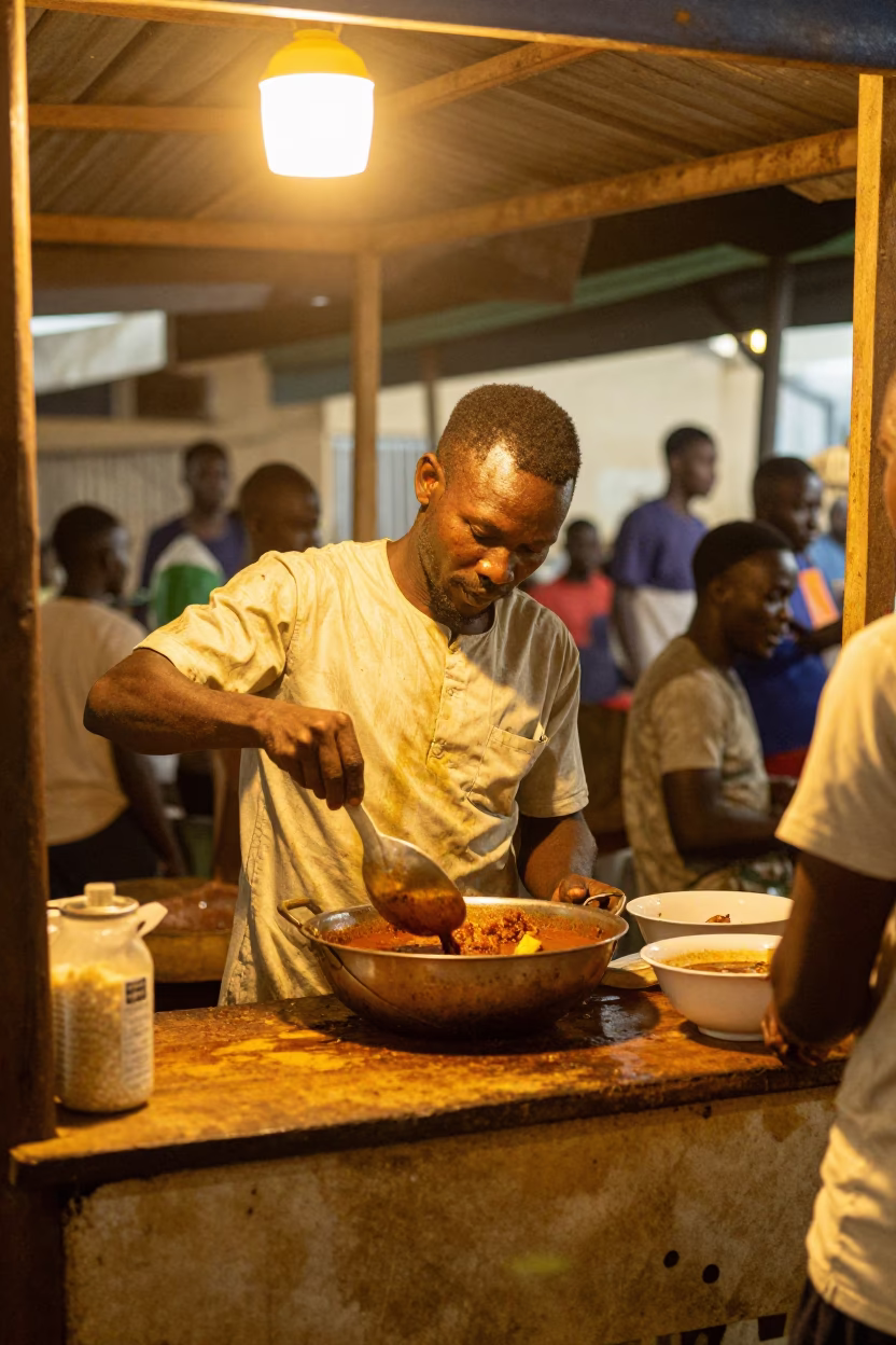 Fufu in Accra at Deep In The Night Light in in Accra, Ghana