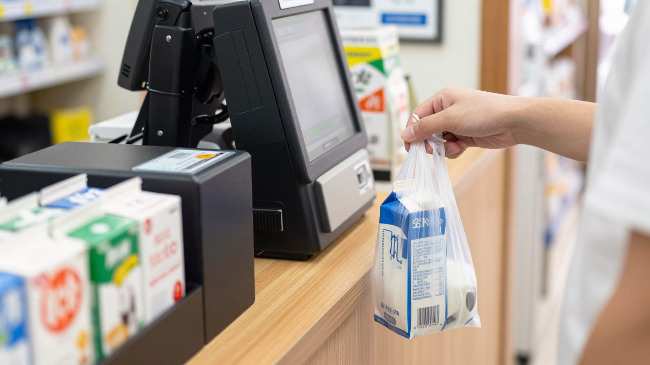 Fukuoka Checkout Counter at Flat Noon Light in in Fukuoka, Japan