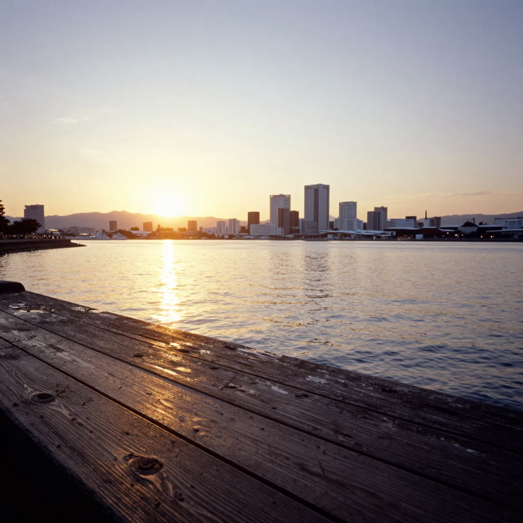 Fukuoka Hakata Bay at Sunset Light in in Fukuoka, Japan