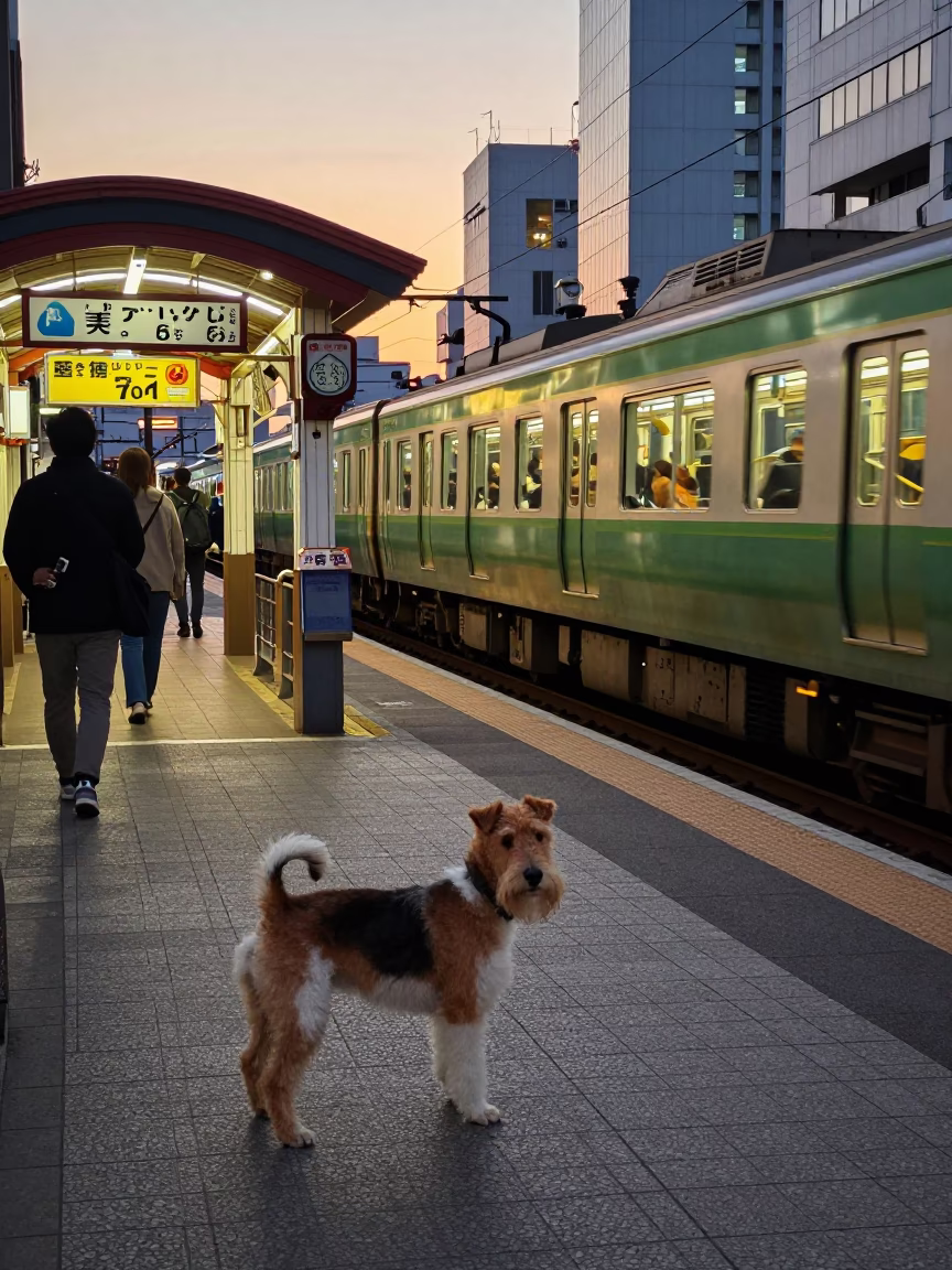 Fukuoka Japan Evening Street Scene with Metro Train and Local Interaction in in Fukuoka, Japan