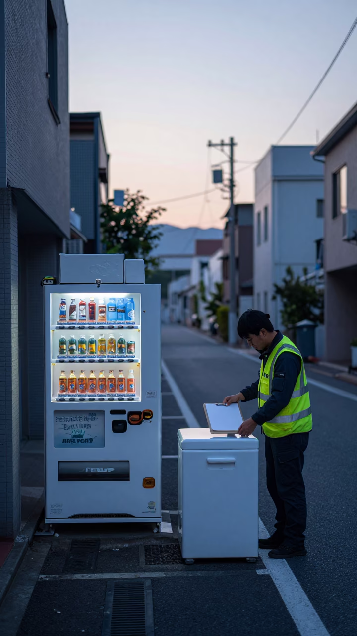 Fukuoka Japan Pre-Dawn Logistics and Quiet Urban Street Scene Before Sunrise in in Fukuoka, Japan