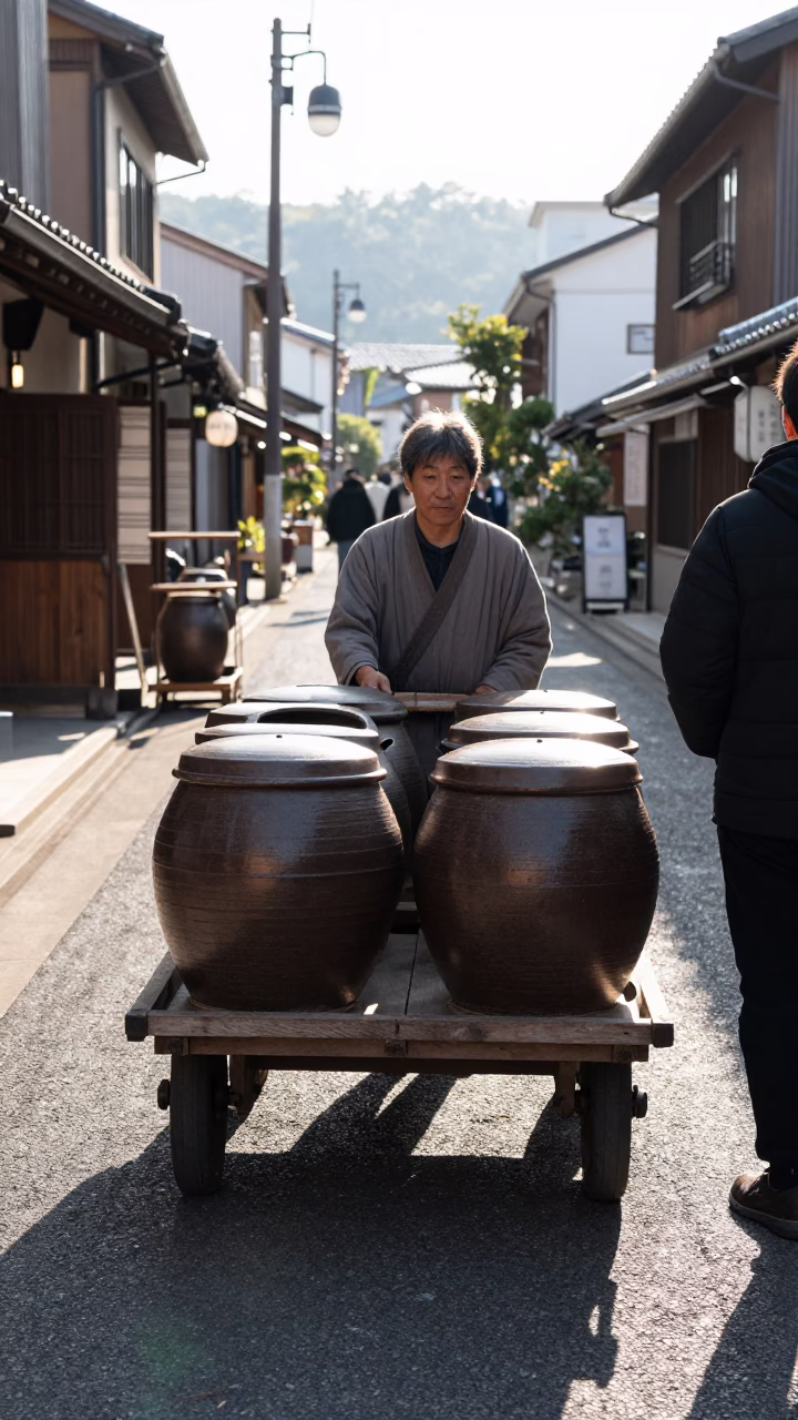 Fukuoka Stoneware Jars at The Late Morning Light in in Fukuoka, Japan