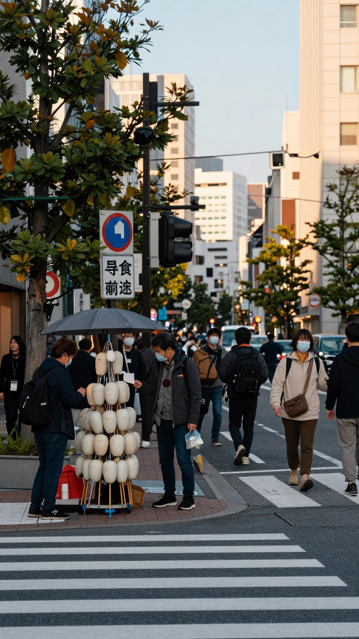 Fukuoka Street Corner at The Early Afternoon Light in in Fukuoka, Japan