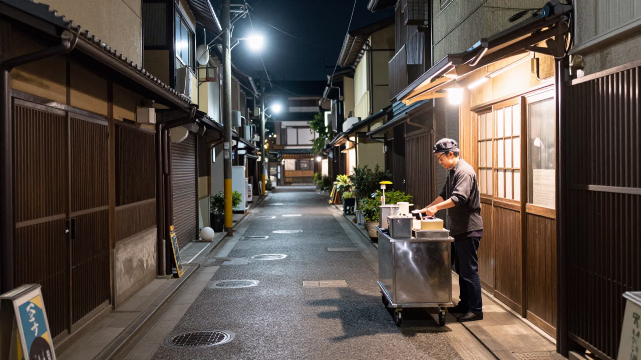 Fukuoka Street Scene at Deep In The Night Light in in Fukuoka, Japan