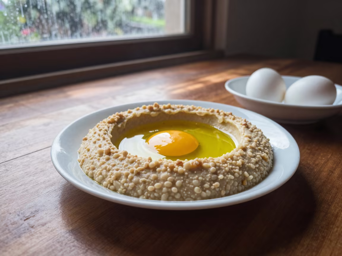 Ful Medames with Eggs on Desk in Ciudad Guayana in on a writing desk near Ciudad Guayana