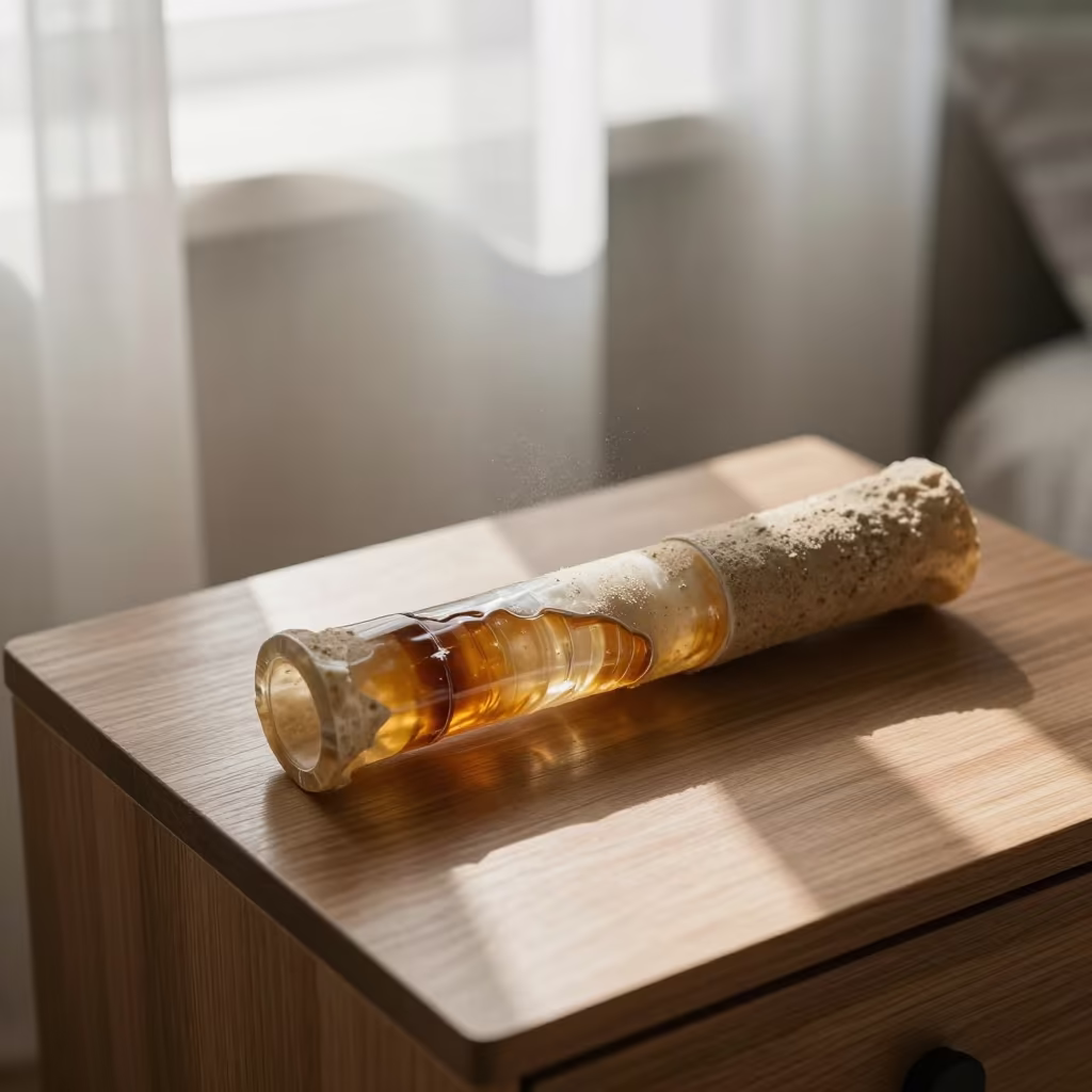 Fulgurite Tube on Astana Bedside Table in on a bedside table near Astana