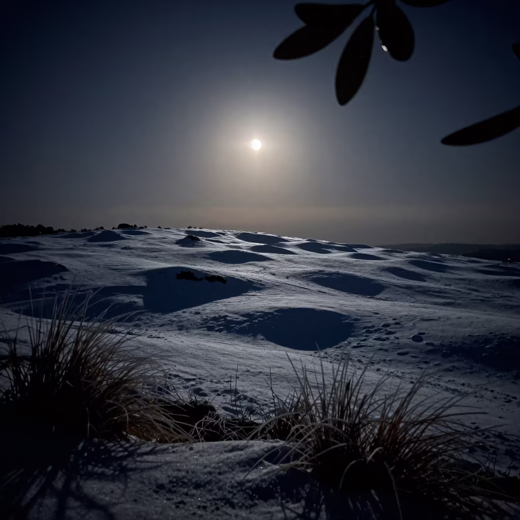 Full Moon Rising Over Ghana Snowfield in from a frost-hushed ridgeline in Ghana