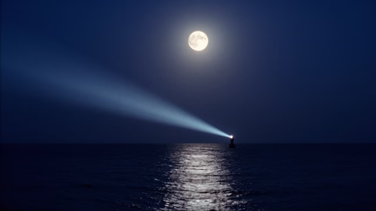 Full Moon Rising Over Arabian Sea Near Mumbai in under a band of cold starlight near Mumbai