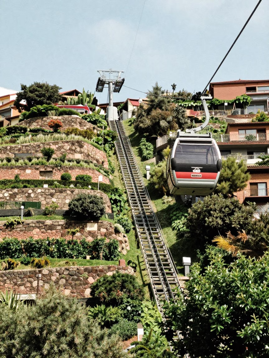 Funicular Artxanda rising through terraced gardens in bright midmorning Bilbao Spain in in Bilbao, Spain