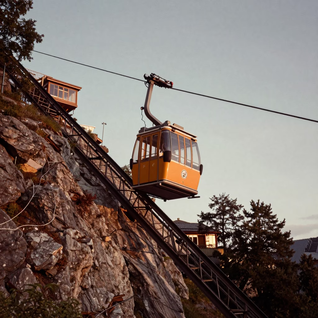 Funicular Ascent in Bergen at The Late Afternoon Light in in Bergen, Norway