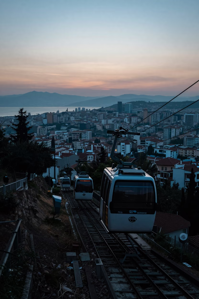 Funicular Ascent in Izmir at Sunrise Light in in Izmir, Turkey