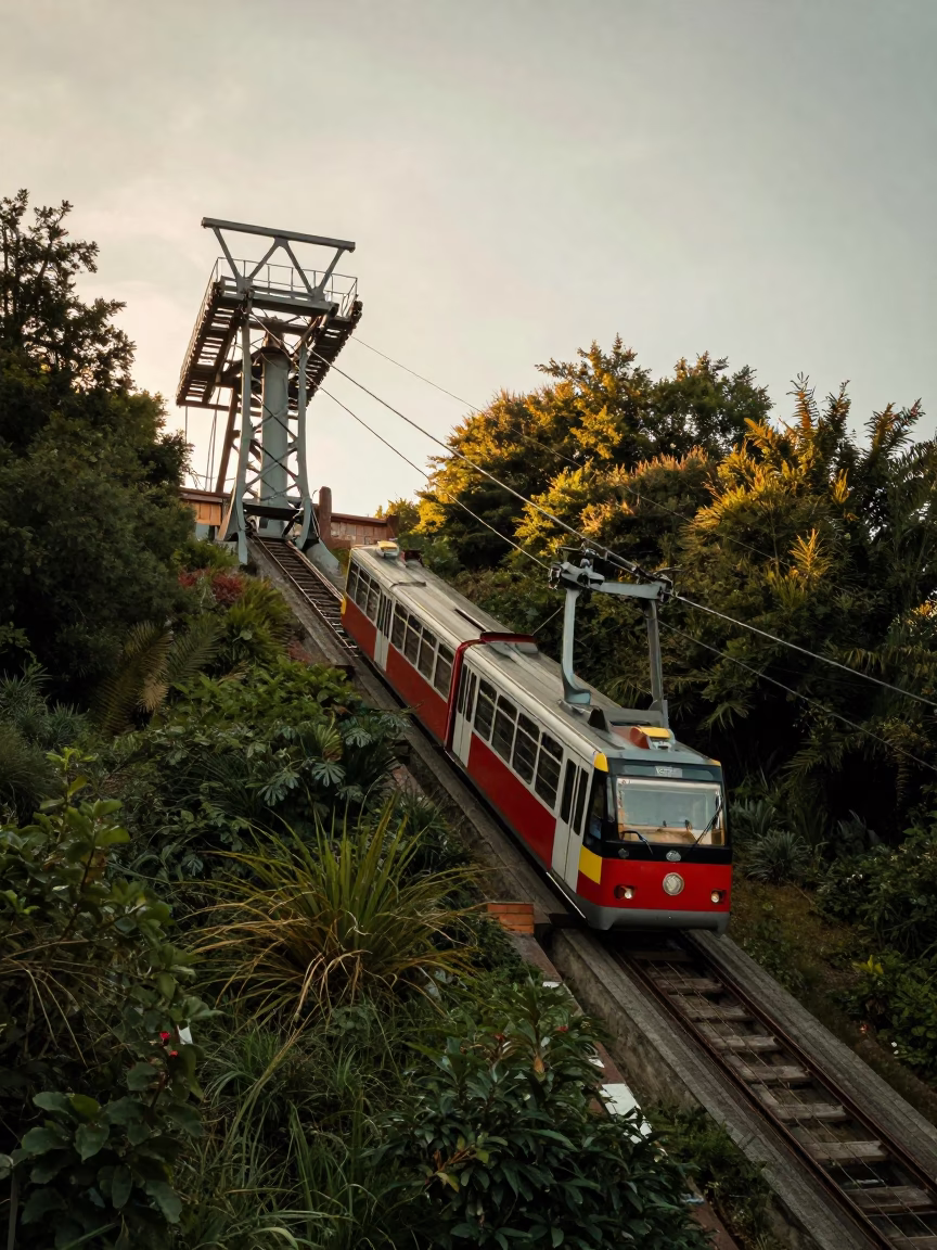 Funicular Climbing Artxanda Hill in Bilbao in in Bilbao, Spain