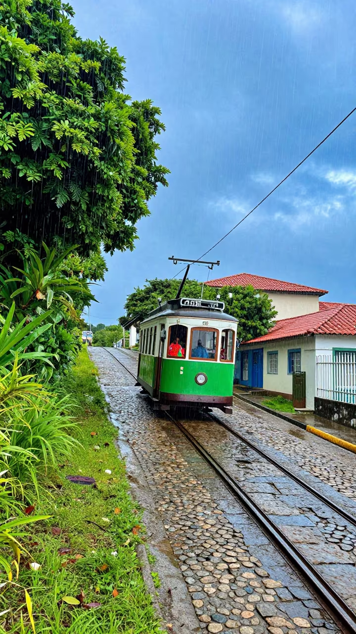 Funicular Climbing Steep Hill in Bahia Rain in in Bahia